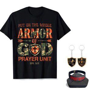 NEW - ARMOR OF GOD BUNDLE BLACK TSHIRT,KEYCHAIN & BRACELET UNISEX - SZ LARGE